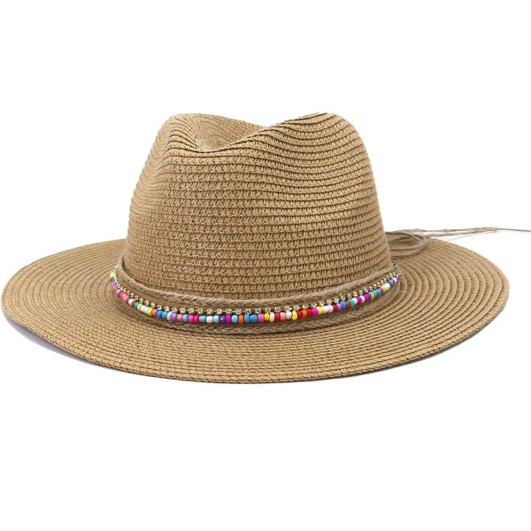 Chapeau de Paille Camel à Perles élégant