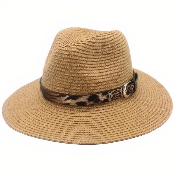 chapeau de paille avec bandeau léopard
