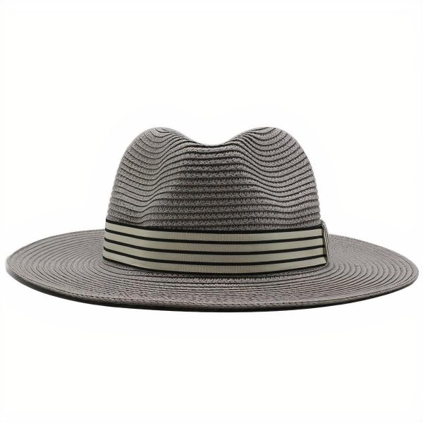 chapeau de paille ruban gris