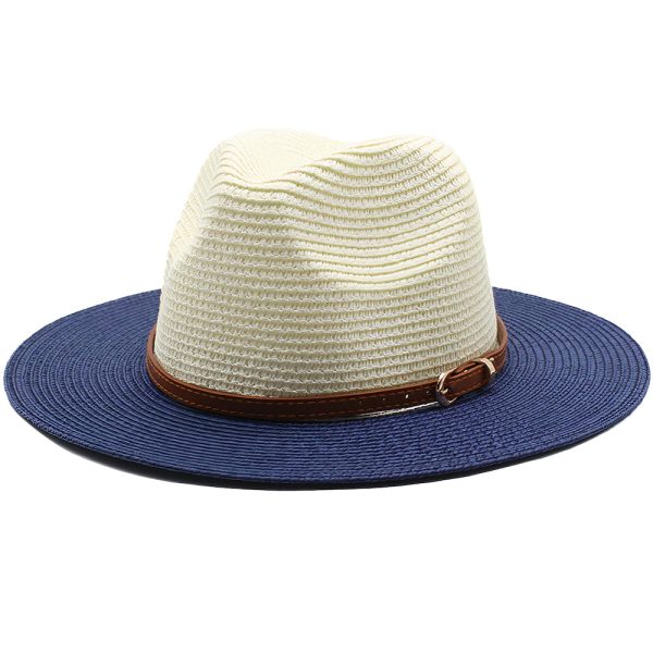 chapeau de paille bleu et crème