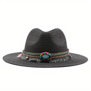 chapeau de paille décoré élégant pour femme
