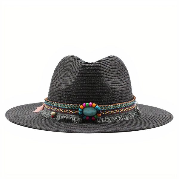 chapeau de paille décoré élégant pour femme