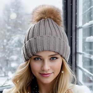 bonnet femme maille classique pompon