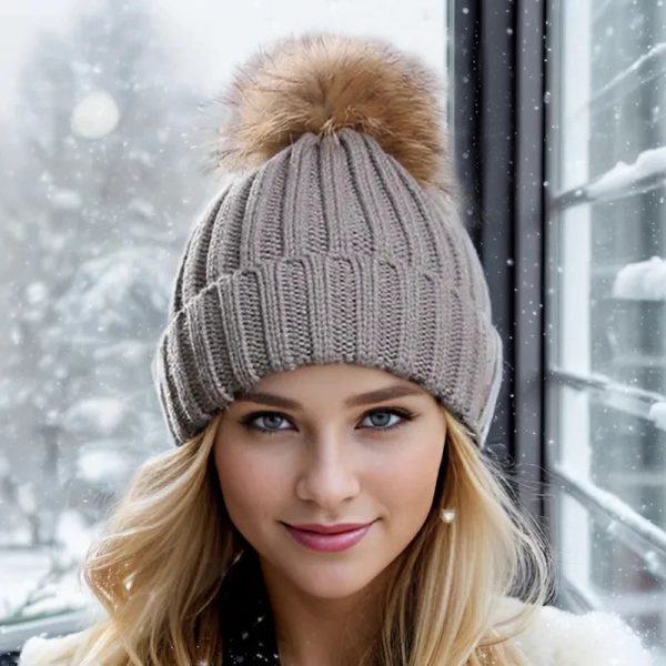 bonnet femme maille classique pompon
