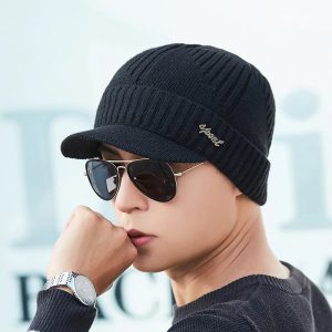 Bonnet Casquette Noir en Maille