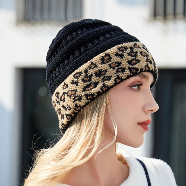 bonnet femme hiver avec revers léopard