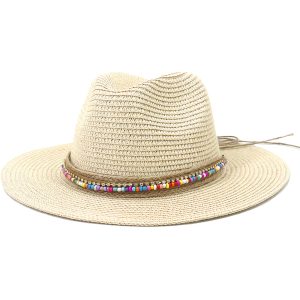 Chapeau de Paille Tour de Perles élégant