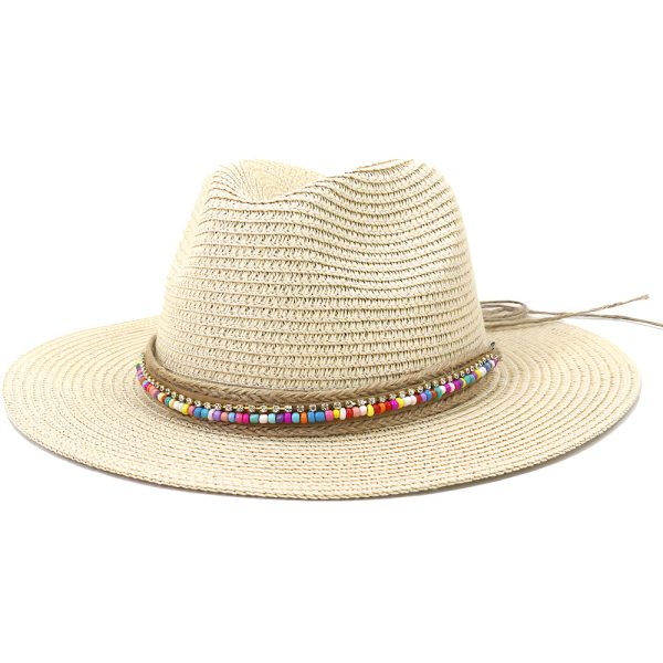 Chapeau de Paille Tour de Perles élégant