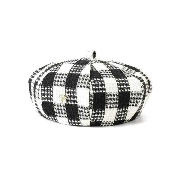 béret femme coton à carreaux